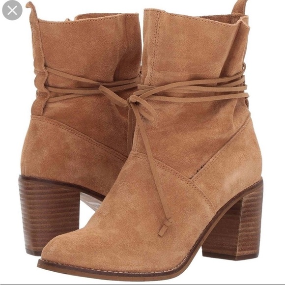 TOMS Mila Women’s Size 6 Brown Tan Suede Leather Block Heel Booties Boots Shoes - Picture 1 of 9